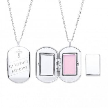 Sterling Silver Cremation Dog Tag Locket and 18'' Chain