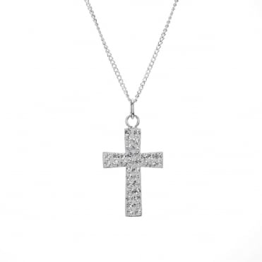 Sterling Silver Crystal Cross Pendant and 18'' Chain