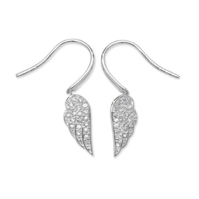 Eternity Sterling Silver Cubic Zirconia Angel Wing Drop Earrings