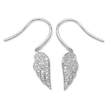 Sterling Silver Cubic Zirconia Angel Wing Drop Earrings