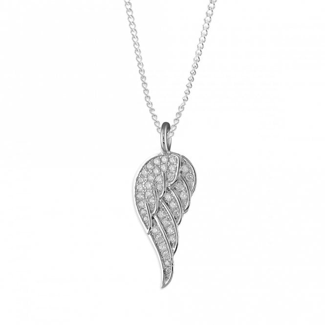 Eternity Sterling Silver Cubic Zirconia Angel Wing Pendant and 18'' Rhodium Plated Chain