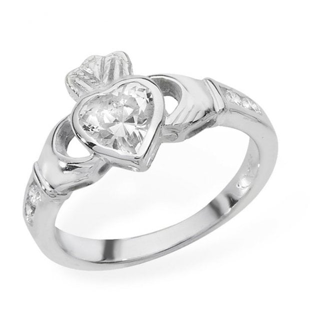 Eternity Sterling Silver Cubic Zirconia April Claddagh Ring Size R
