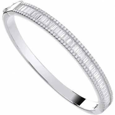 Sterling Silver Cubic Zirconia Baguette Bangle