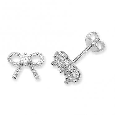 Sterling Silver Cubic Zirconia Bow Stud Earrings