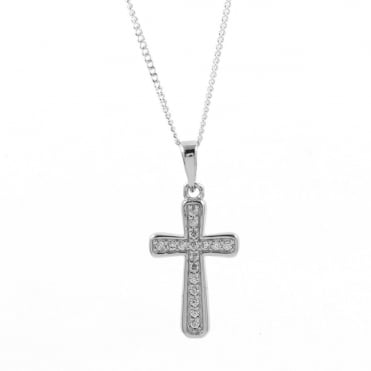 Sterling Silver Cubic Zirconia Cross Pendant and 18'' Chain