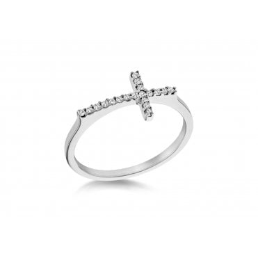 Sterling Silver Cubic Zirconia Cross Ring Size L