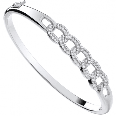 Sterling Silver Cubic Zirconia Curb Link Bangle