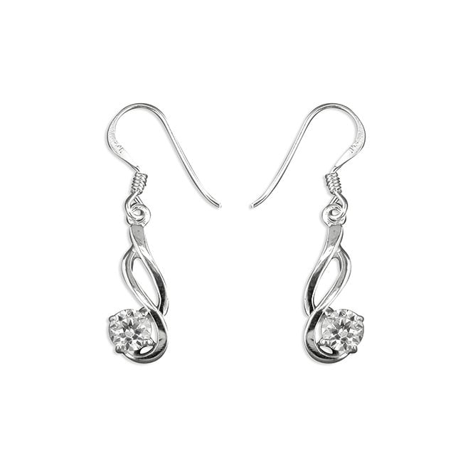 Eternity Sterling Silver Cubic Zirconia Double Wave Drop Earrings