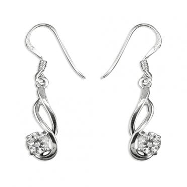 Sterling Silver Cubic Zirconia Double Wave Drop Earrings