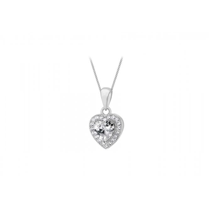 Eternity Sterling Silver Cubic Zirconia Heart Halo Pendant and 18