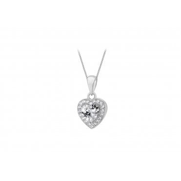 Sterling Silver Cubic Zirconia Heart Halo Pendant and 18" Chain