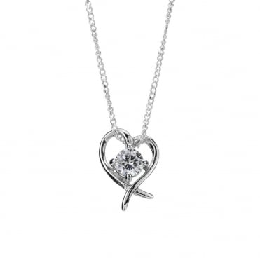 Sterling Silver Cubic Zirconia Heart Pendant and 18" Chain