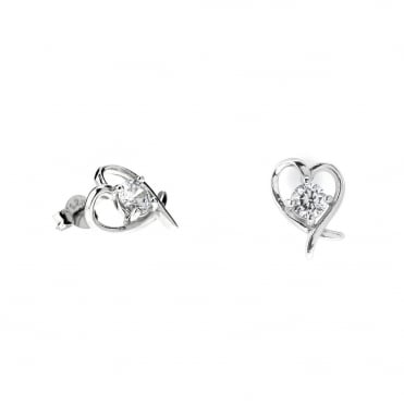 Sterling Silver Cubic Zirconia Heart Stud Earrings