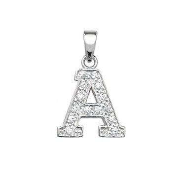 Sterling Silver Cubic Zirconia Initial 'A' Pendant & 18'' Chain