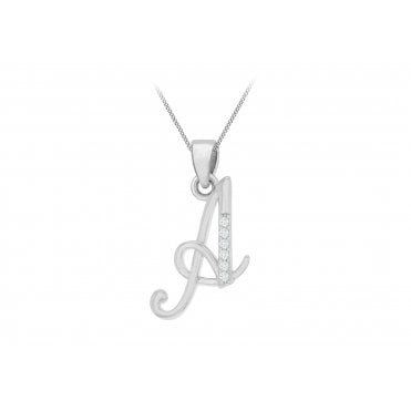 Sterling Silver Cubic Zirconia Initial 'A' Pendant & 18'' Chain