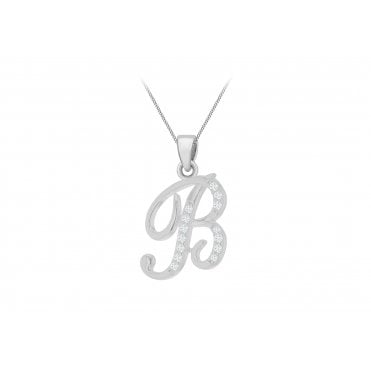 Sterling Silver Cubic Zirconia Initial 'B' Pendant & 18'' Chain