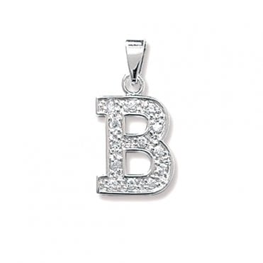 Sterling Silver Cubic Zirconia Initial 'B' Pendant & 18'' Chain