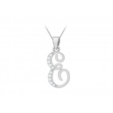 Sterling Silver Cubic Zirconia Initial 'E' Pendant & 18'' Chain