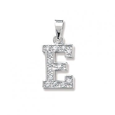 Sterling Silver Cubic Zirconia Initial 'E' Pendant & 18'' Chain
