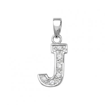 Sterling Silver Cubic Zirconia Initial 'J' Pendant & 18'' Chain