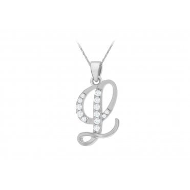 Sterling Silver Cubic Zirconia Initial 'L' Pendant & 18'' Chain