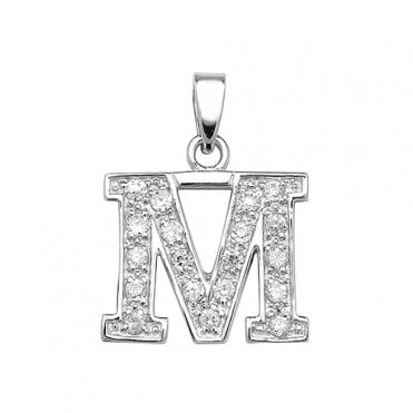 Sterling Silver Cubic Zirconia Initial 'M' Pendant & 18'' Chain