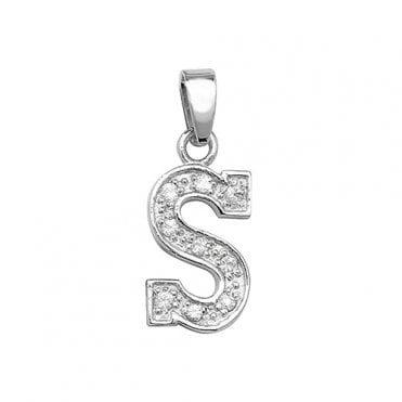 Sterling Silver Cubic Zirconia Initial 'S' Pendant & 18'' Chain