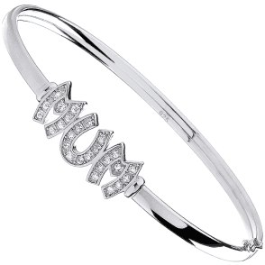 Sterling Silver Cubic Zirconia Oval MUM Bangle