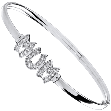 Sterling Silver Cubic Zirconia Oval MUM Bangle