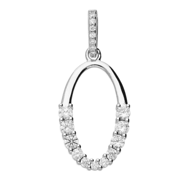 Sterling Silver Cubic Zirconia Oval Pendant & 18" Chain
