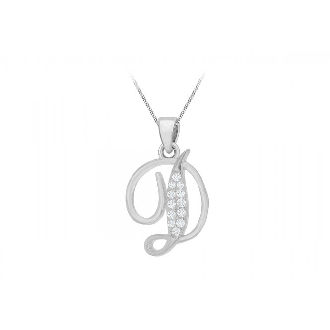 Eternity Sterling Silver Cubic Zirconia Set Initial 'D' Pendant & 18