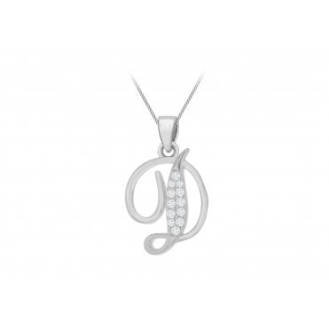 Sterling Silver Cubic Zirconia Set Initial 'D' Pendant & 18" Chain