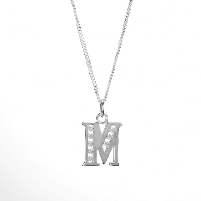 Eternity Sterling Silver Cubic Zirconia Set Initial M and 18'' Chain