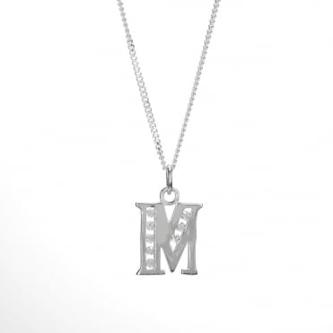 Sterling Silver Cubic Zirconia Set Initial M and 18'' Chain