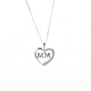 Sterling Silver Cubic Zirconia Set 'Mum' Pendant and 18'' Chain