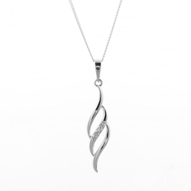 Eternity Sterling Silver Cubic Zirconia Set Triple Wave Pendant and 18'' Chain