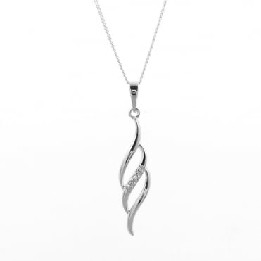 Sterling Silver  Cubic Zirconia Set Triple Wave Pendant and 18'' Chain
