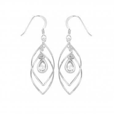 Sterling Silver Cubic Zirconia Teardrop in Spiral Drop Earrings