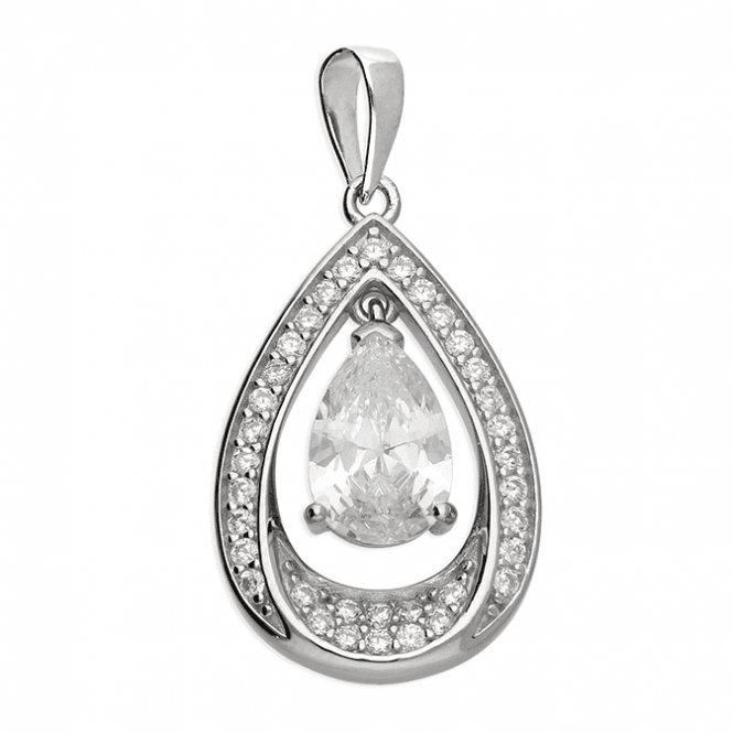 Eternity Sterling Silver Cubic Zirconia Teardrop with Halo Pendant & 18