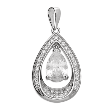 Sterling Silver Cubic Zirconia Teardrop with Halo Pendant & 18" Chain