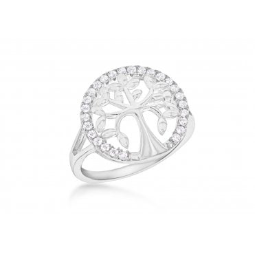Sterling Silver Cubic Zirconia Tree of Life Ring Size O