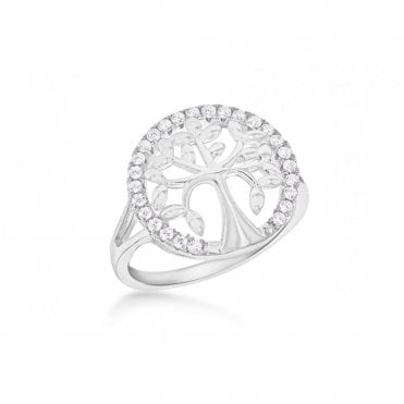 Sterling Silver Cubic Zirconia Tree of Life Ring Size P