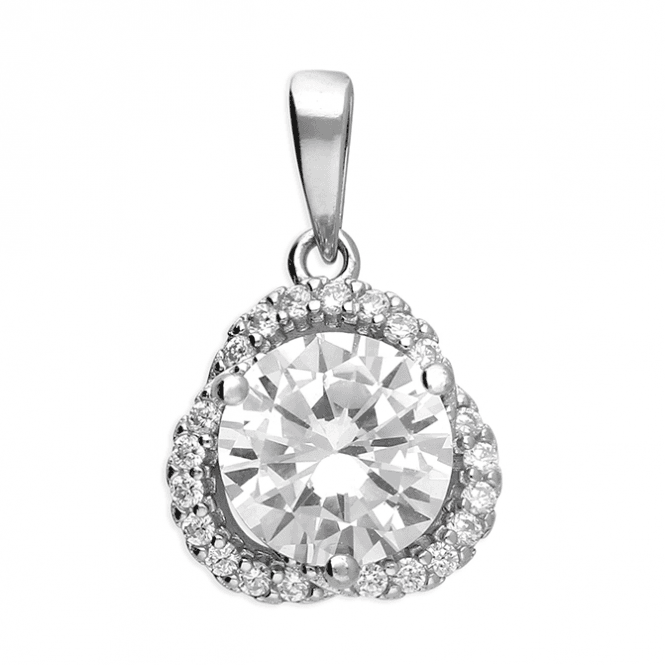 Eternity Sterling Silver Cubic Zirconia Trefoil Halo Pendant & 18