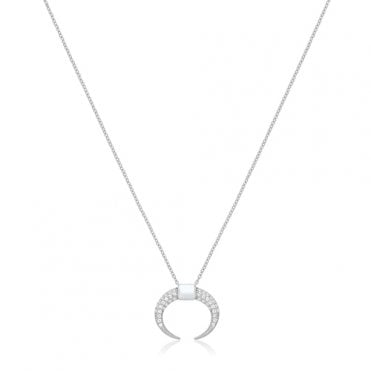 Sterling Silver Cubic Zironia Set Horn Pendant & 18" Chain
