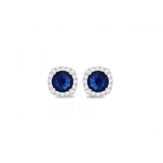 Eternity Sterling Silver Cushion Blue Cubic Zirconia Cluster Stud Earrings
