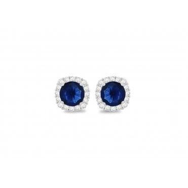 Sterling Silver Cushion Blue Cubic Zirconia Cluster Stud Earrings