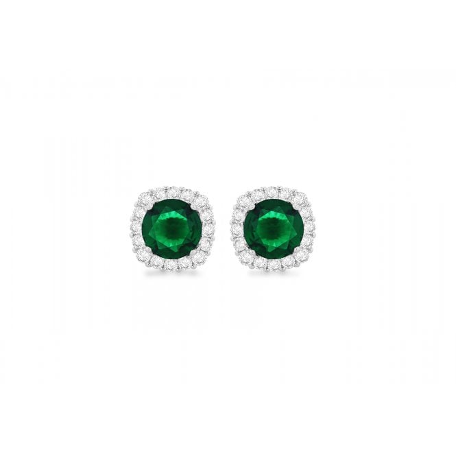 Eternity Sterling Silver Cushion Green Cubic Zirconia Cluster Stud Earrings