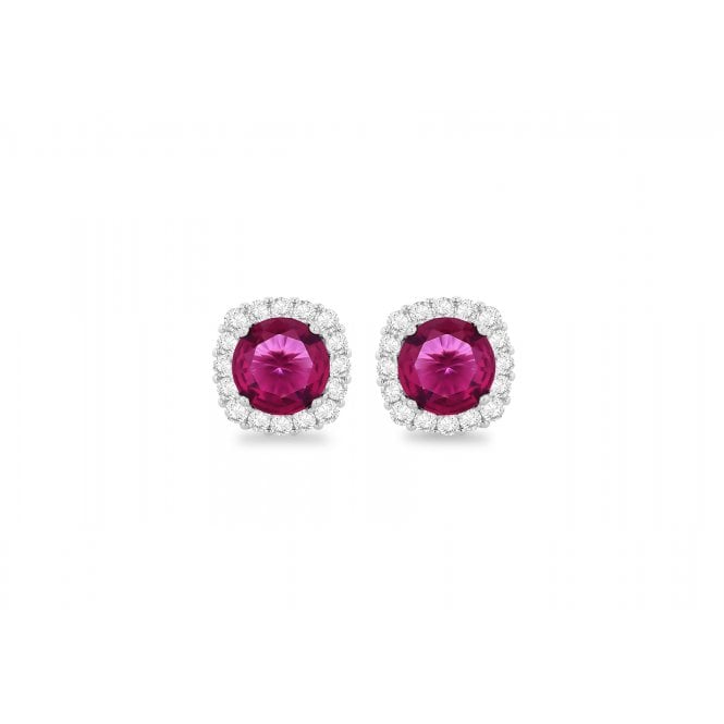 Eternity Sterling Silver Cushion Red Cubic Zirconia Cluster Stud Earrings