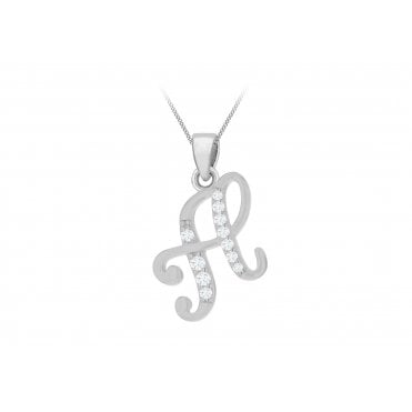 Sterling Silver CZ Set Initial H + Chain