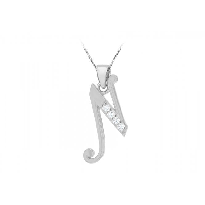 Eternity Sterling Silver CZ Set Initial N + Chain